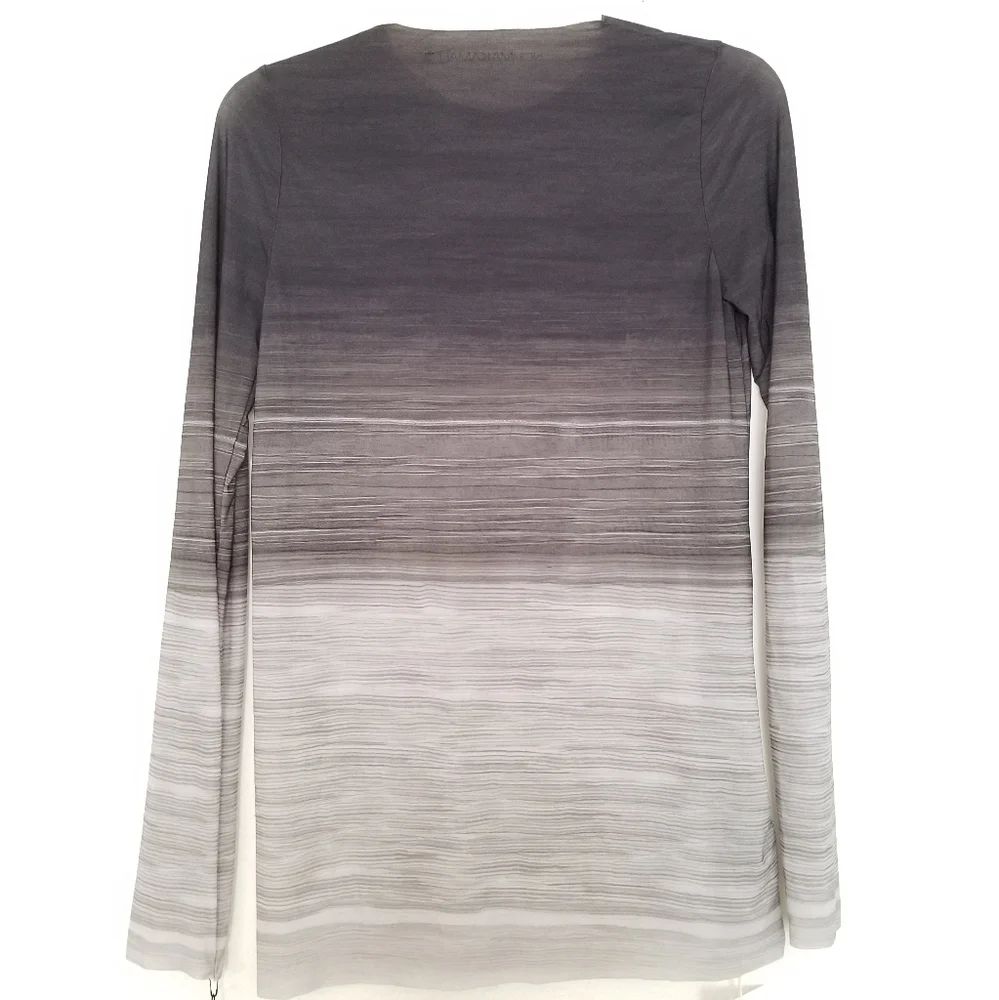 Norma Kamali Ombre Laser Cut Round Neck Long Sleeve Top Black Gray Size … - Picture 4 of 5